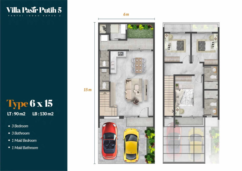 Villa Pasir Putih 5 Residence PIK 2 Double Ceiling Tipe 6x15 layout