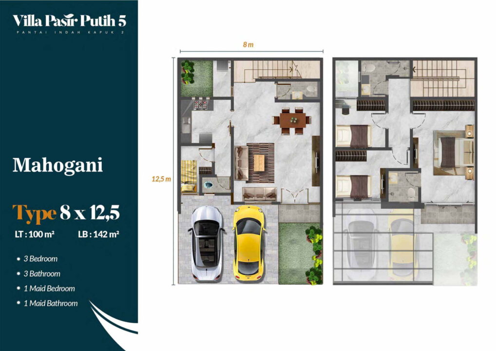 Villa Pasir Putih 5 Residence PIK 2 Double Ceiling Tipe 8x12,5 layout